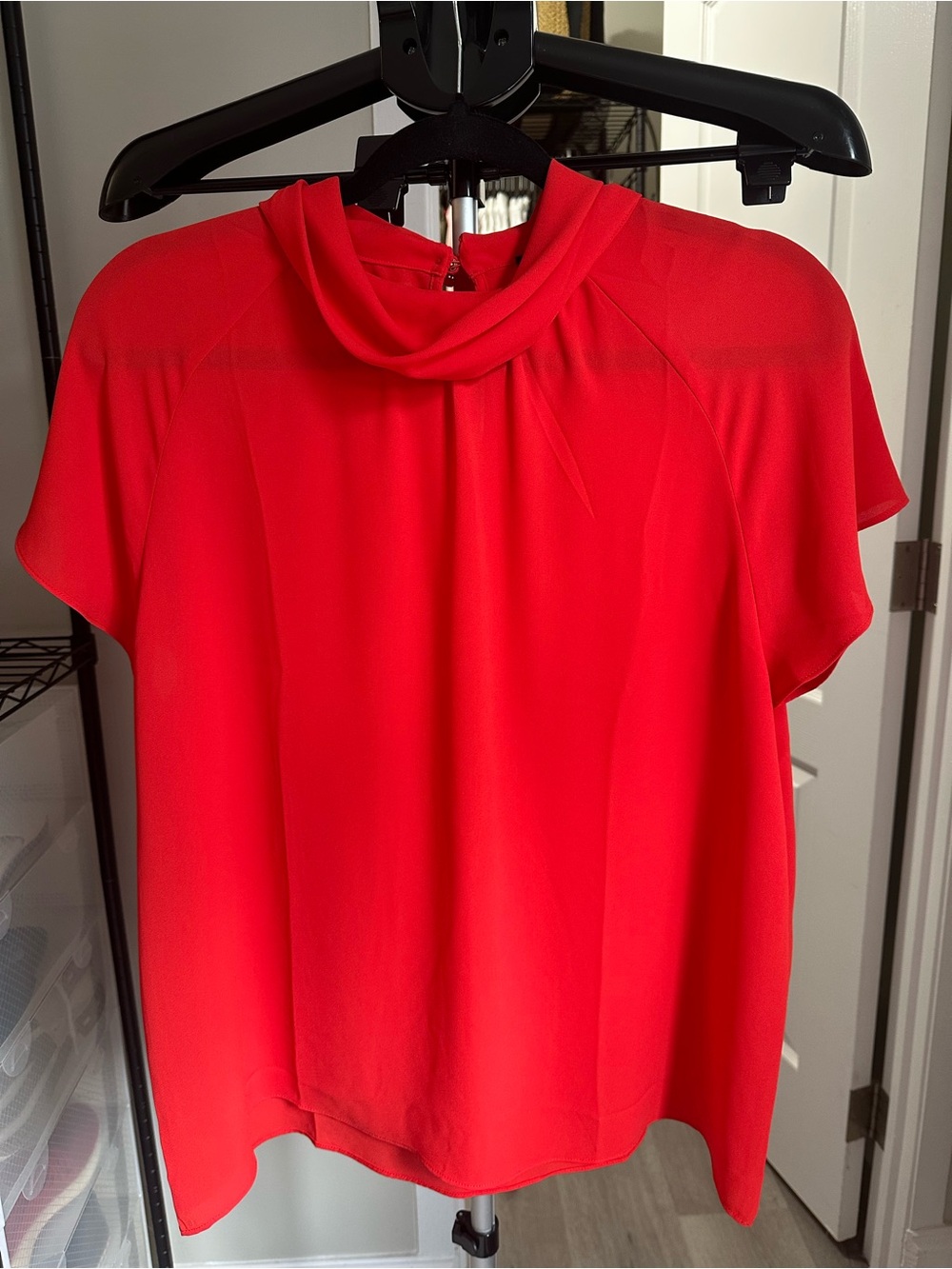 Ann Taylor Red Draped Cowl Neck Short-Sleeve Blouse